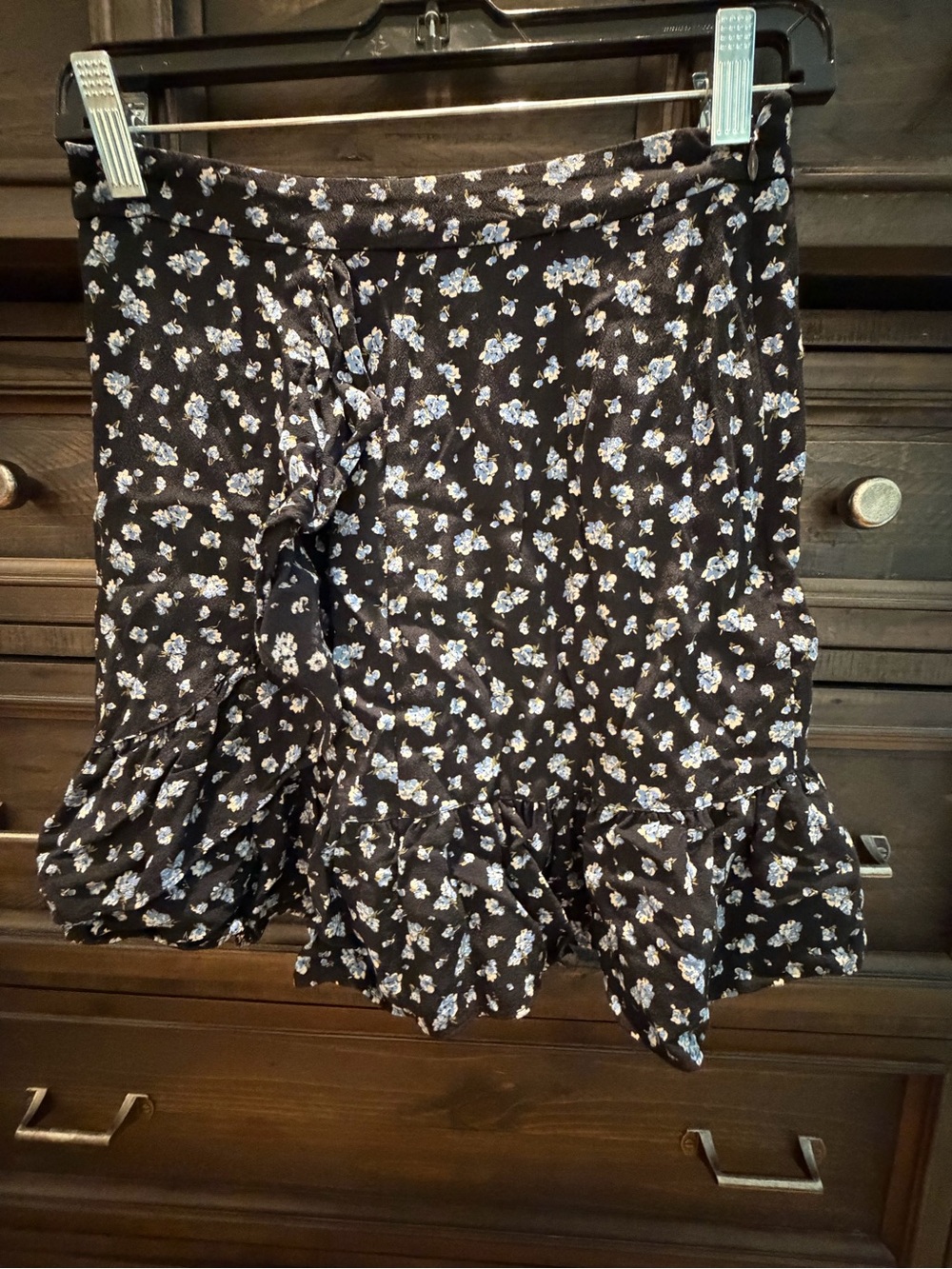 Madewell Black Mini Skirt with Blue and White Floral Print